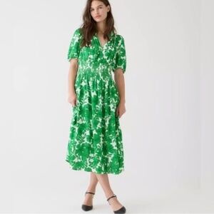 J. Crew Smocked Waist Short Sleeve Greenhouse Floral Print Dress M